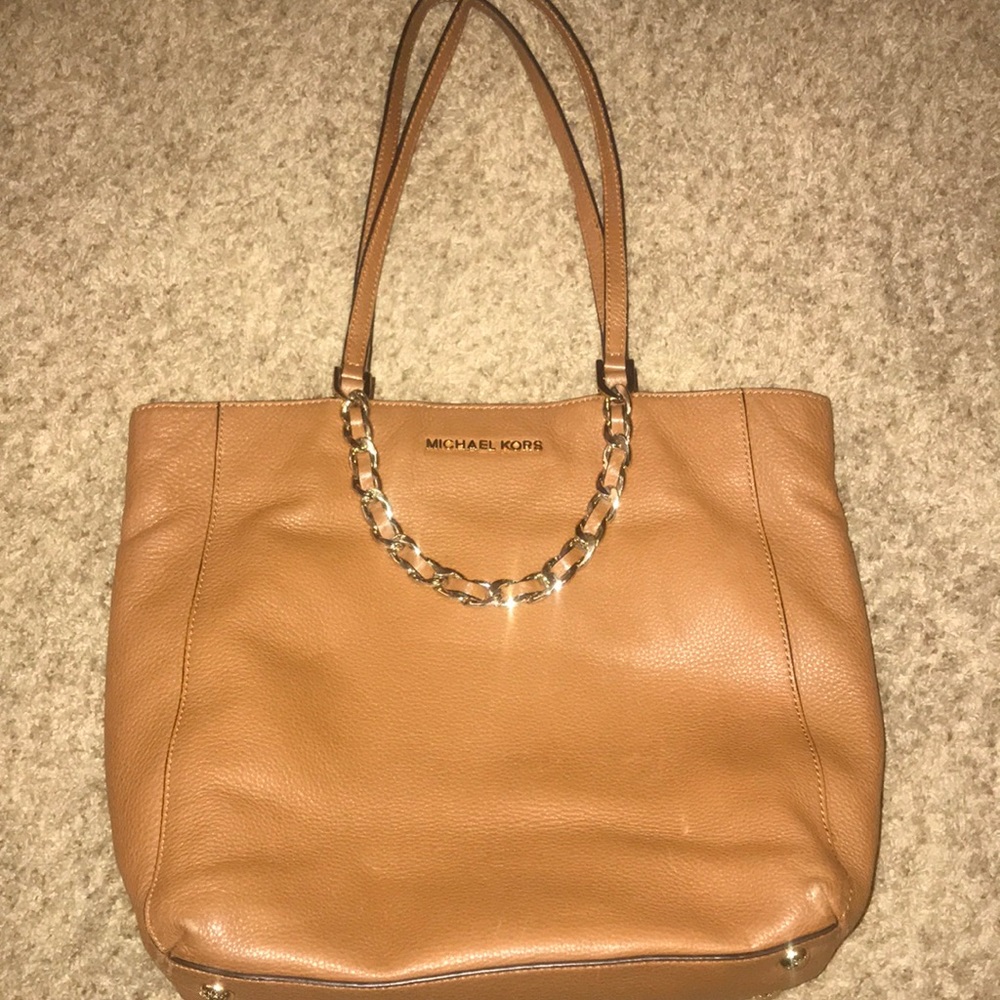 Michael Kors brown leather tote bag. Medium size
